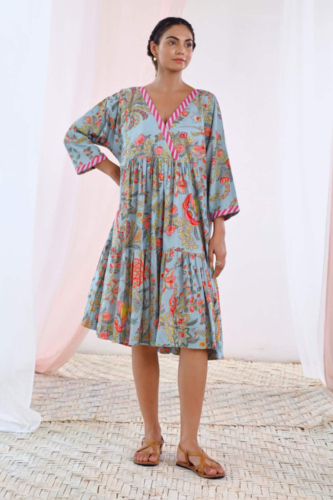 MoonTara Floral Pattern Cotton Midi Dress