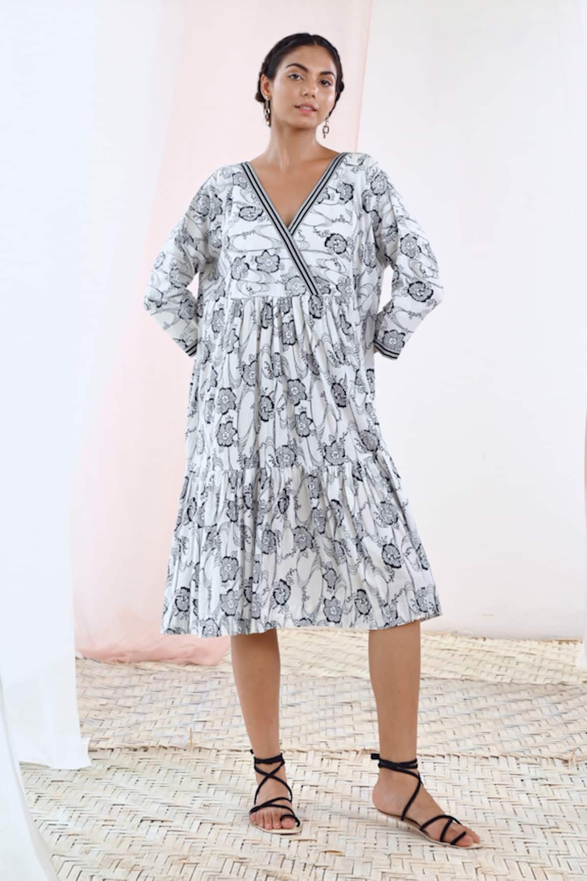 MoonTara Cotton Floral Print Midi Dress