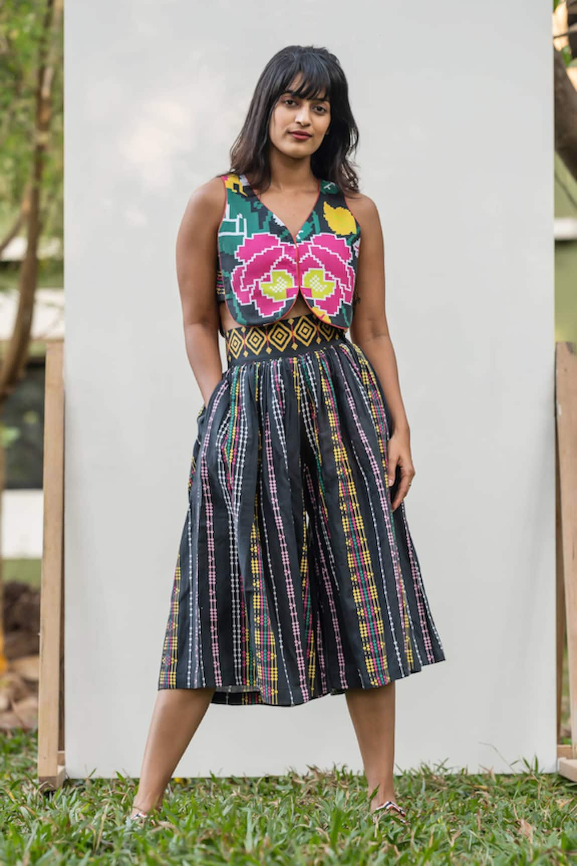 PRACHI KAMAT Portuguese Print Front Open Top