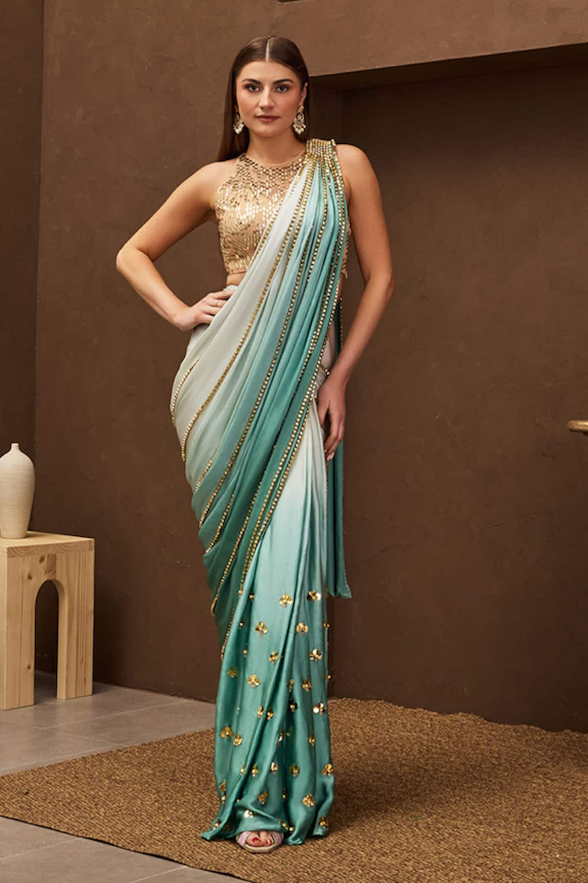 Papa Don't Preach Pret Aquadream Quad Embroidered Pre-Draped Saree With Blouse