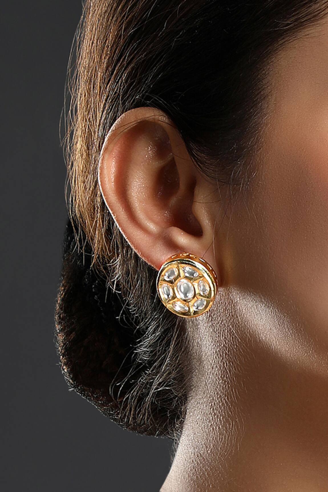 Hrisha Jewels Kundan Polki Embellished Stud Earrings