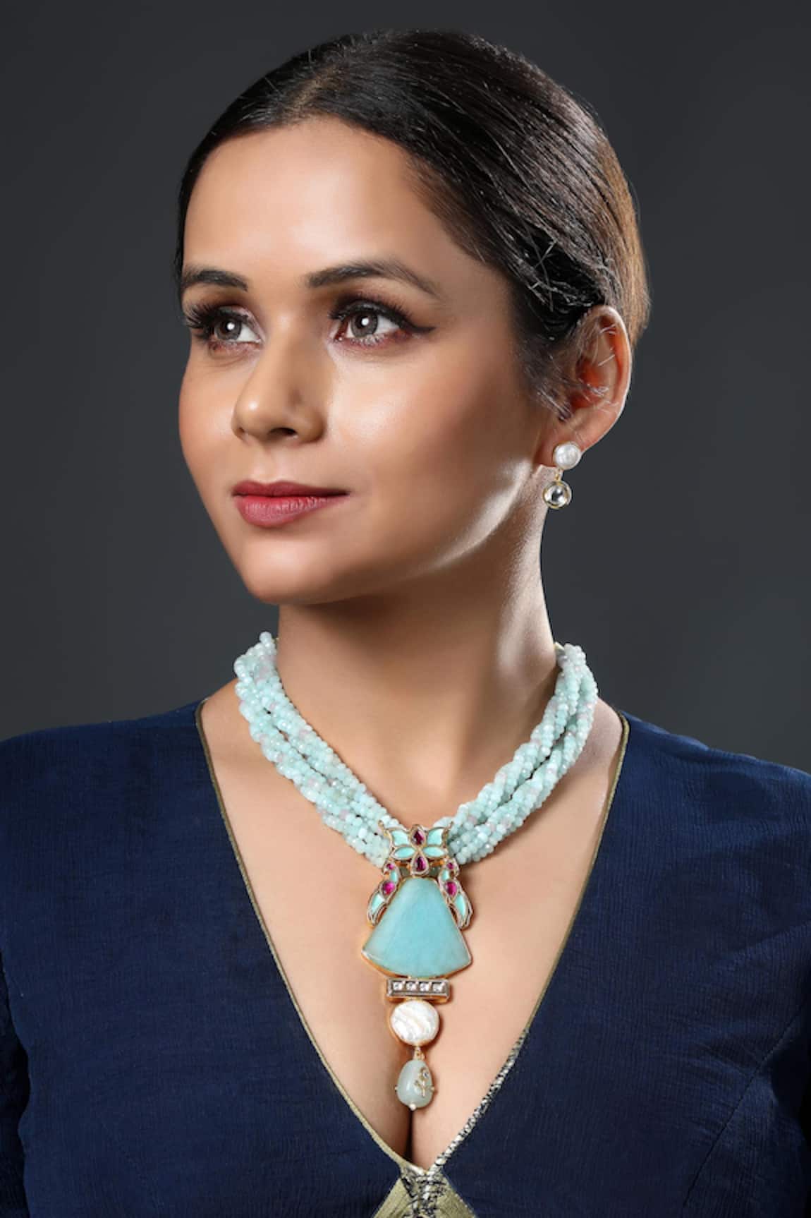 Hrisha Jewels Kundan Polki Embellished Choker Necklace Set