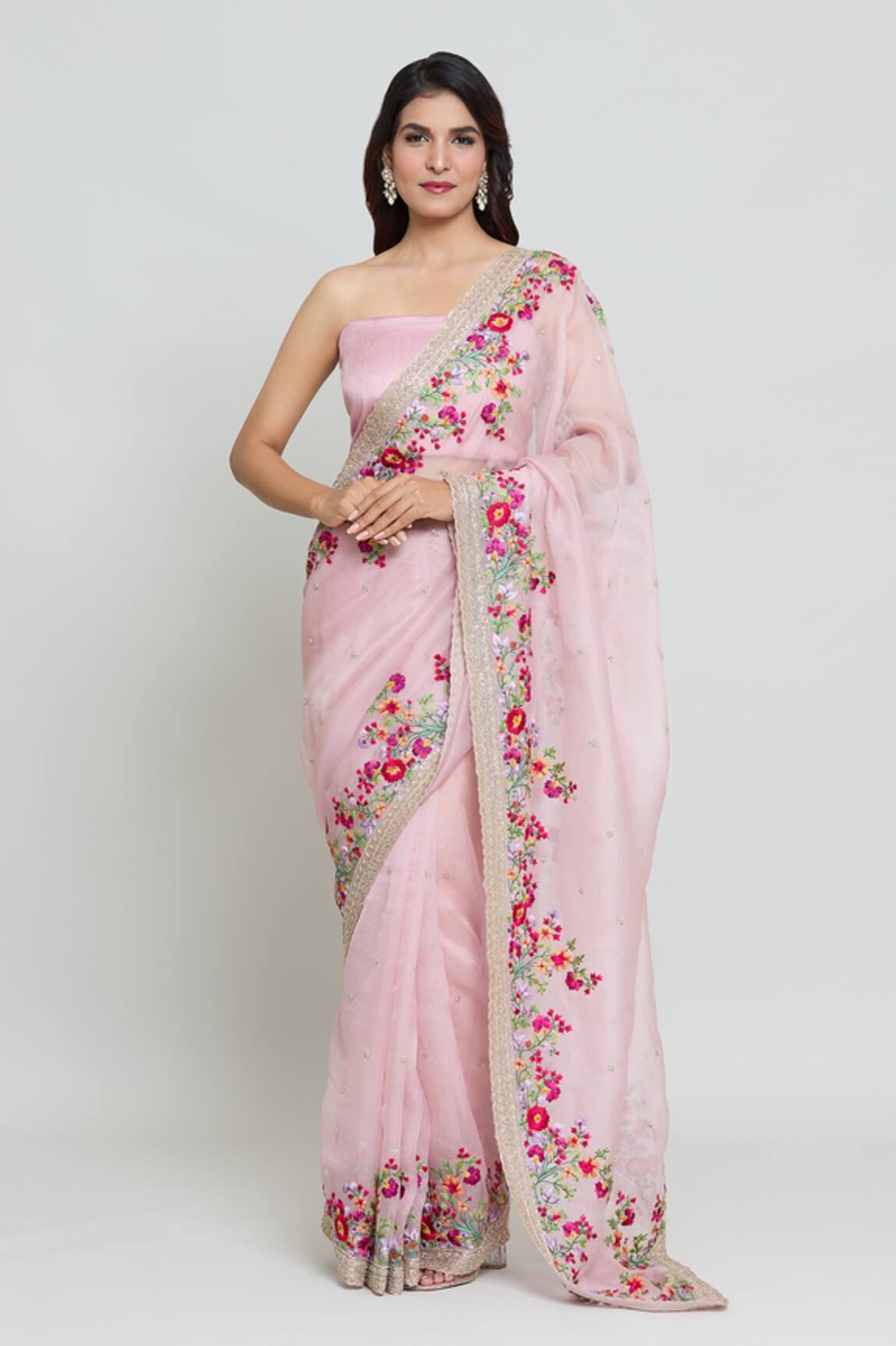 Anushree Reddy Bloom Garden Embroidered Saree With Unstitched Blouse Fabric