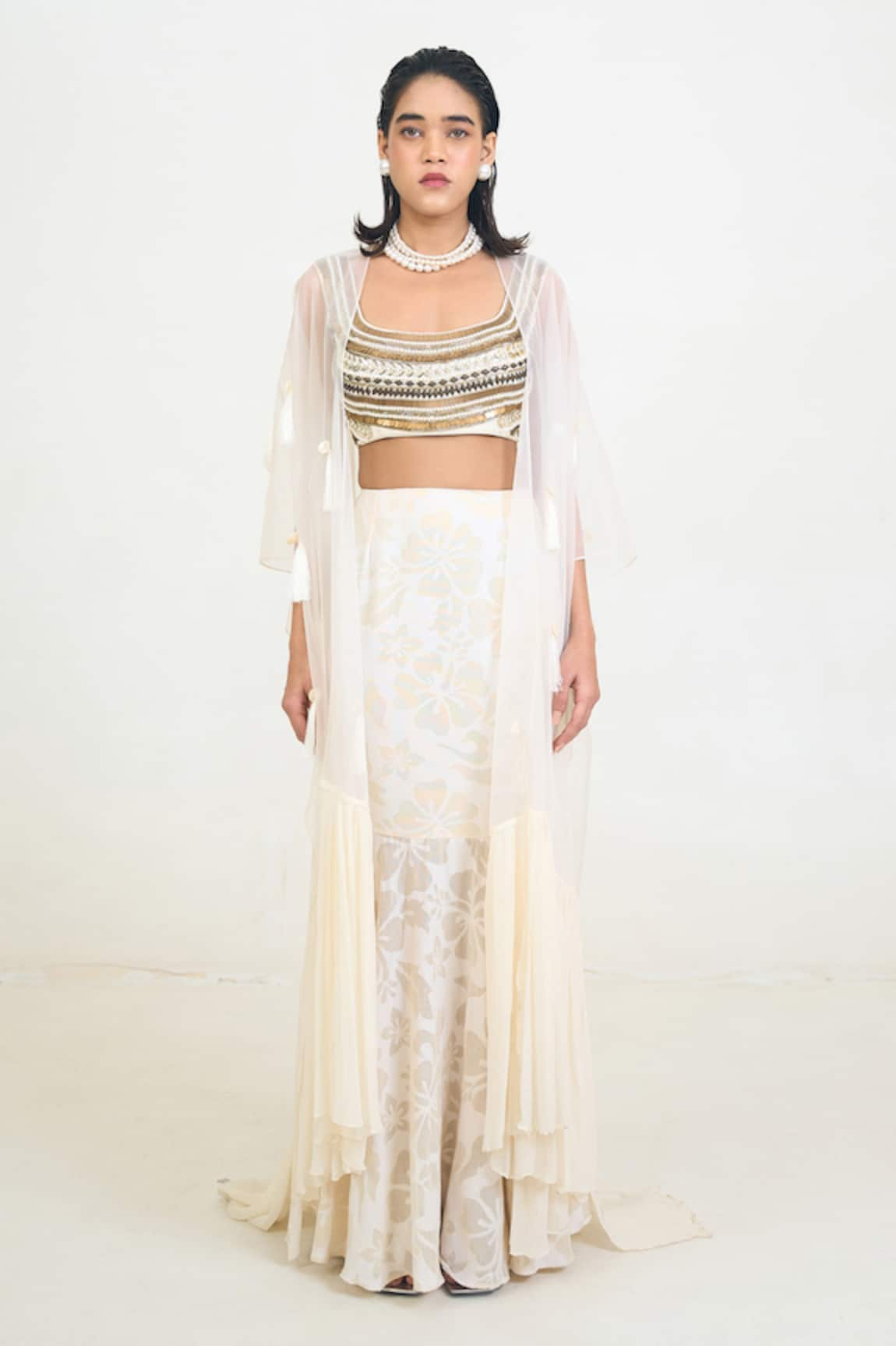 Rishi & Vibhuti Seerna Tassel Embellished Cape Skirt Set