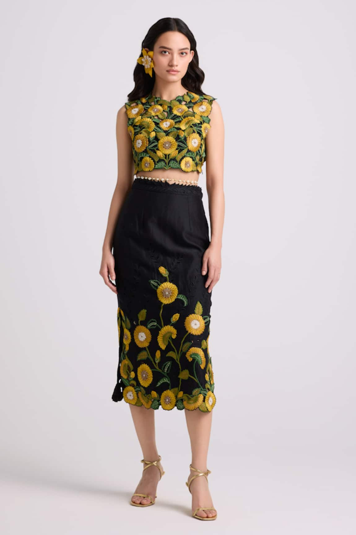 Chandrima Sunflower Embroidered Crop Top