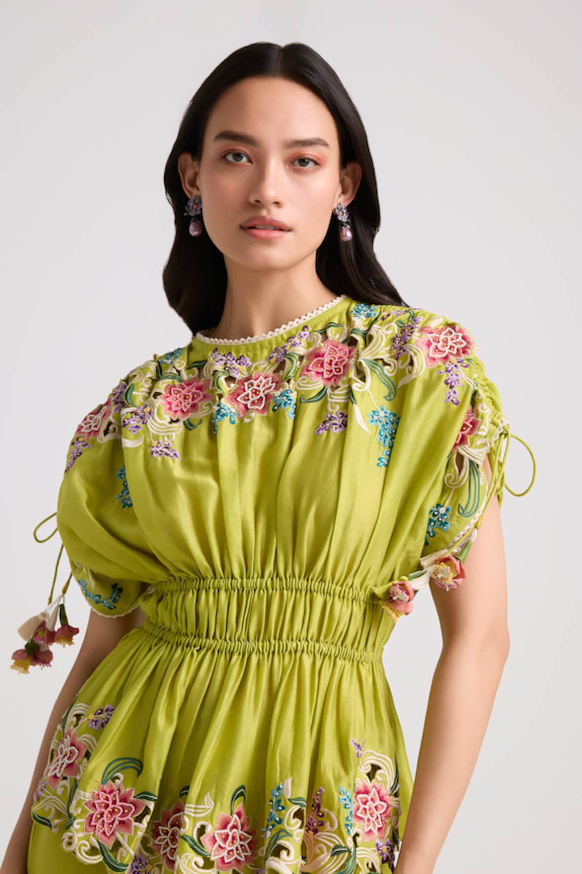 Chandrima Floral Embroidered Ruched Top