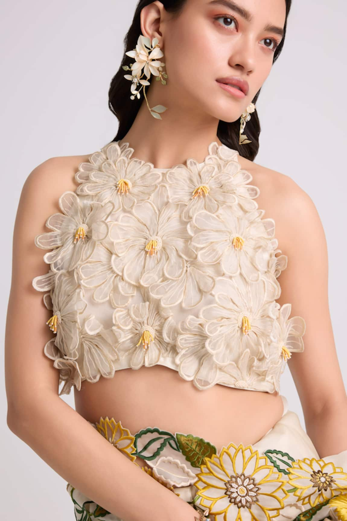 Chandrima 3D Daisy Applique Crop Top