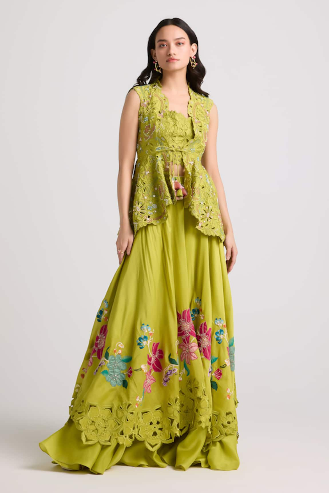 Chandrima Floral Applique Layered Lehenga