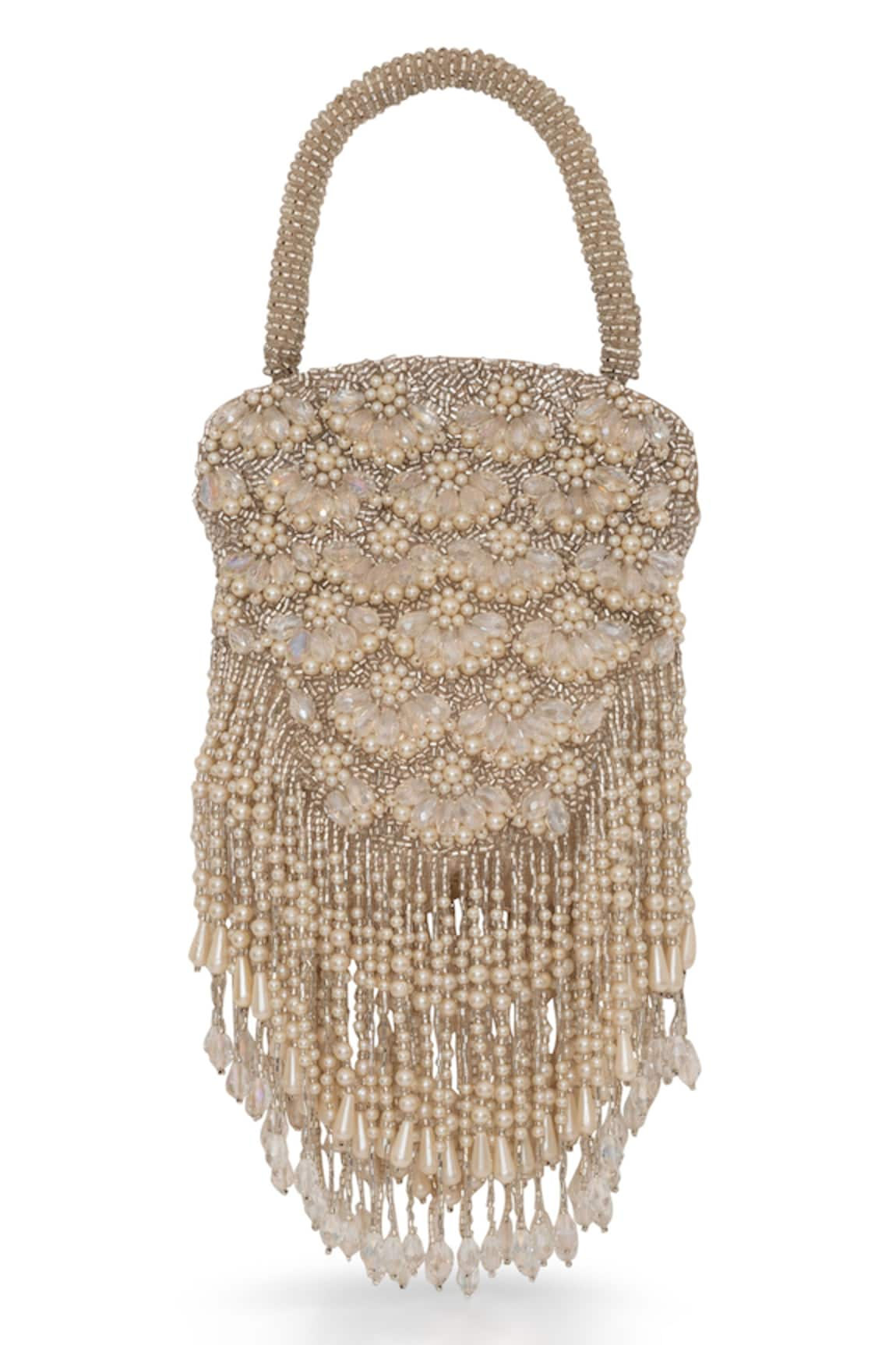 Beau Monde Ellipse Embellished Potli With Sling Chain