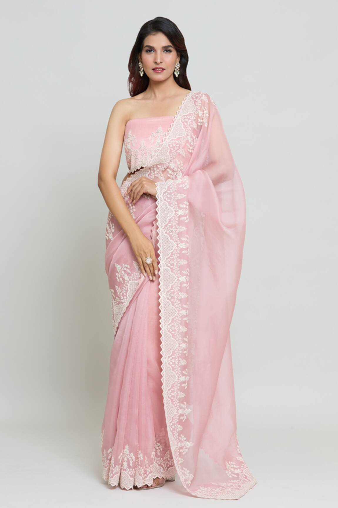 Anushree Reddy Mughal Gul Embroidered Saree With Unstitched Blouse Fabric