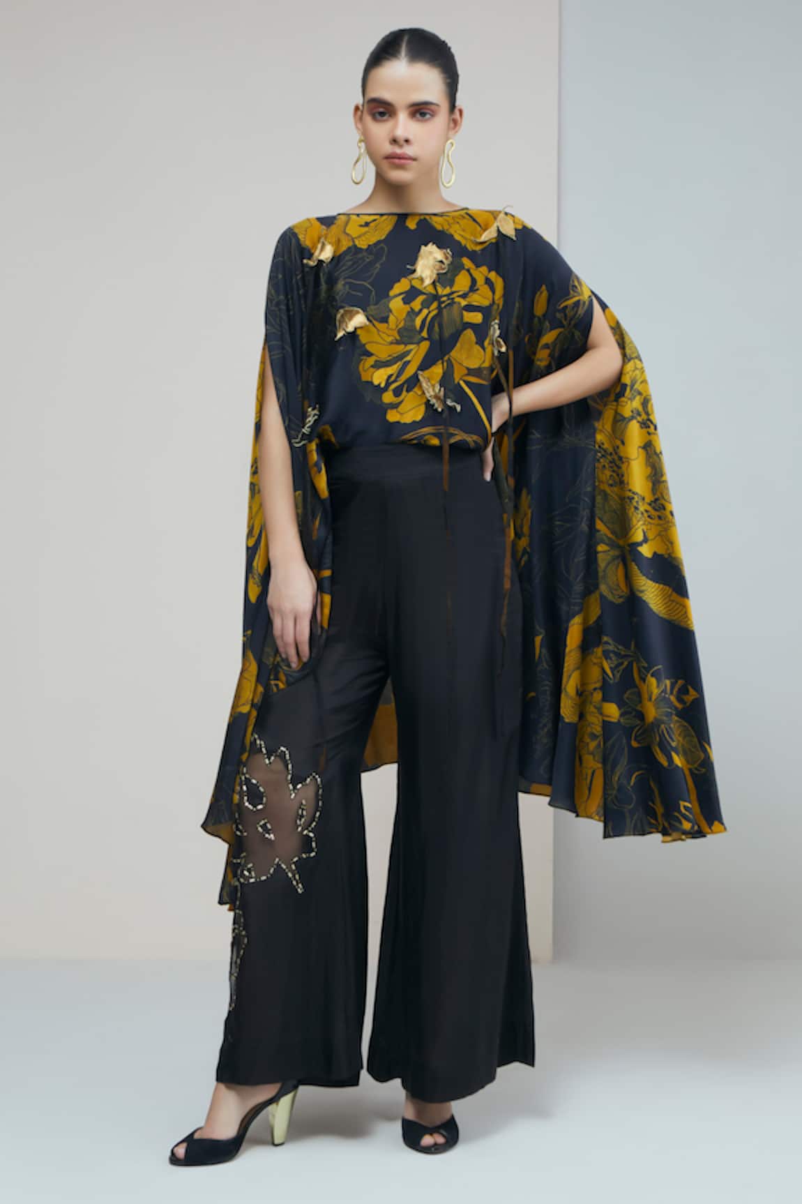 Studio Radical Flowery Print Cape With Bootcut Pant