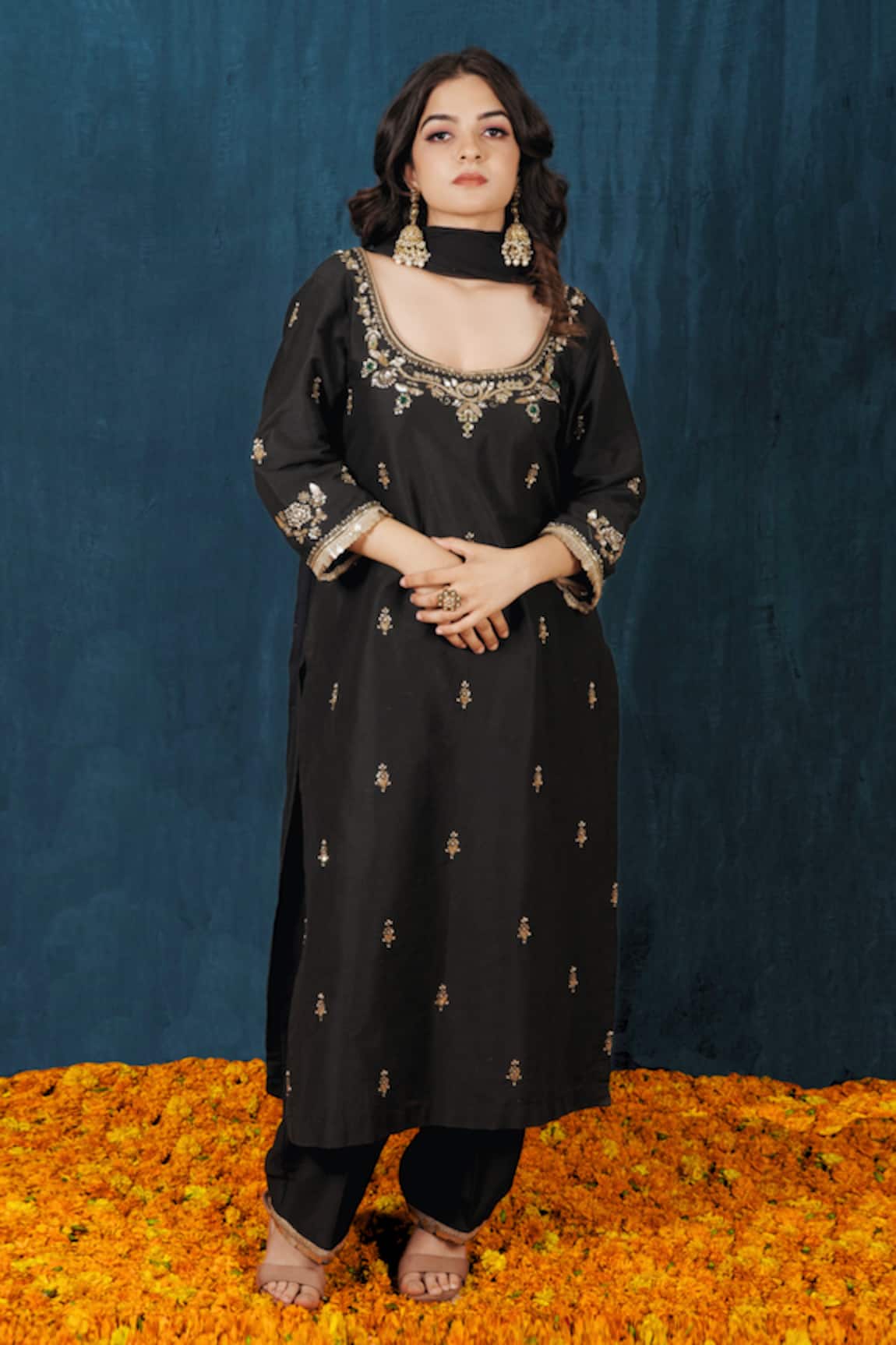 Saubhagya Floral Placement Embroidered Kurta Set