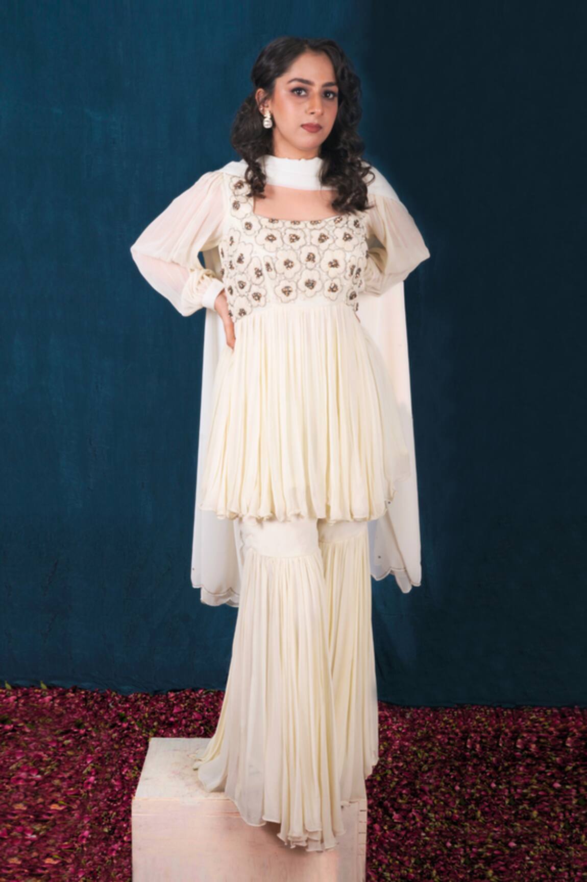 Saubhagya Floral Embroidered Peplum Kurta Sharara Set