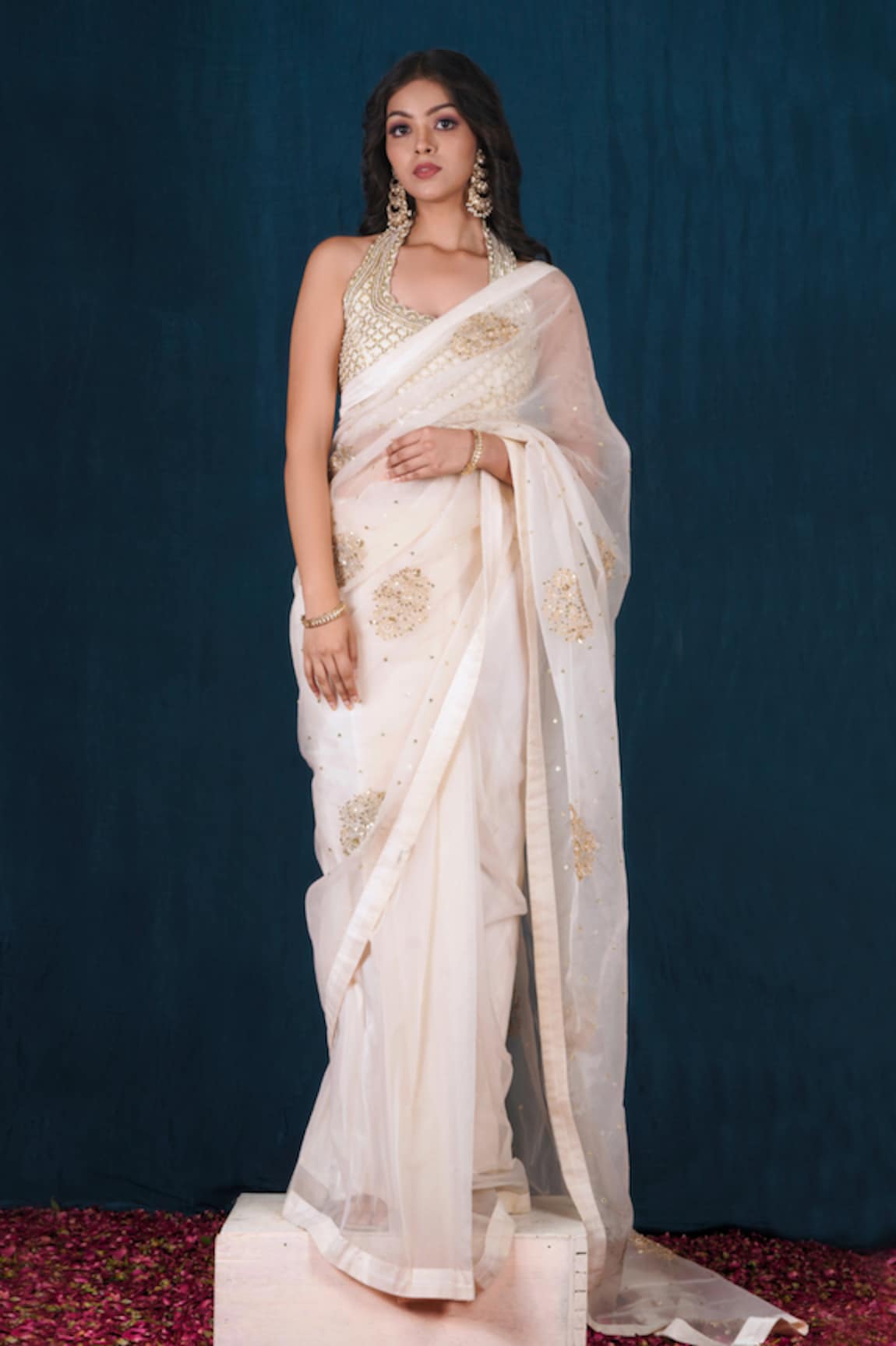 SAUBHAGYA Embroidered Pre-Draped Saree With Blouse