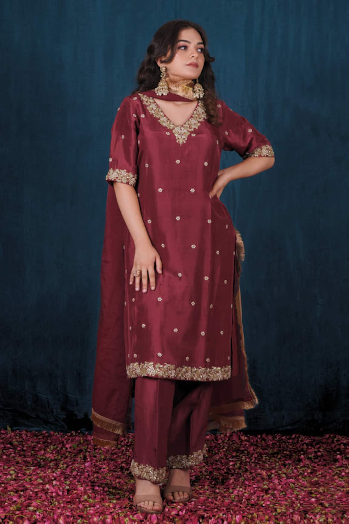 SAUBHAGYA Floral Embroidered Kurta Set