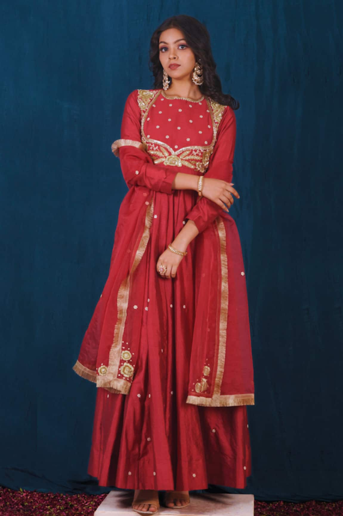 SAUBHAGYA Hand Embroidered Anarkali With Dupatta