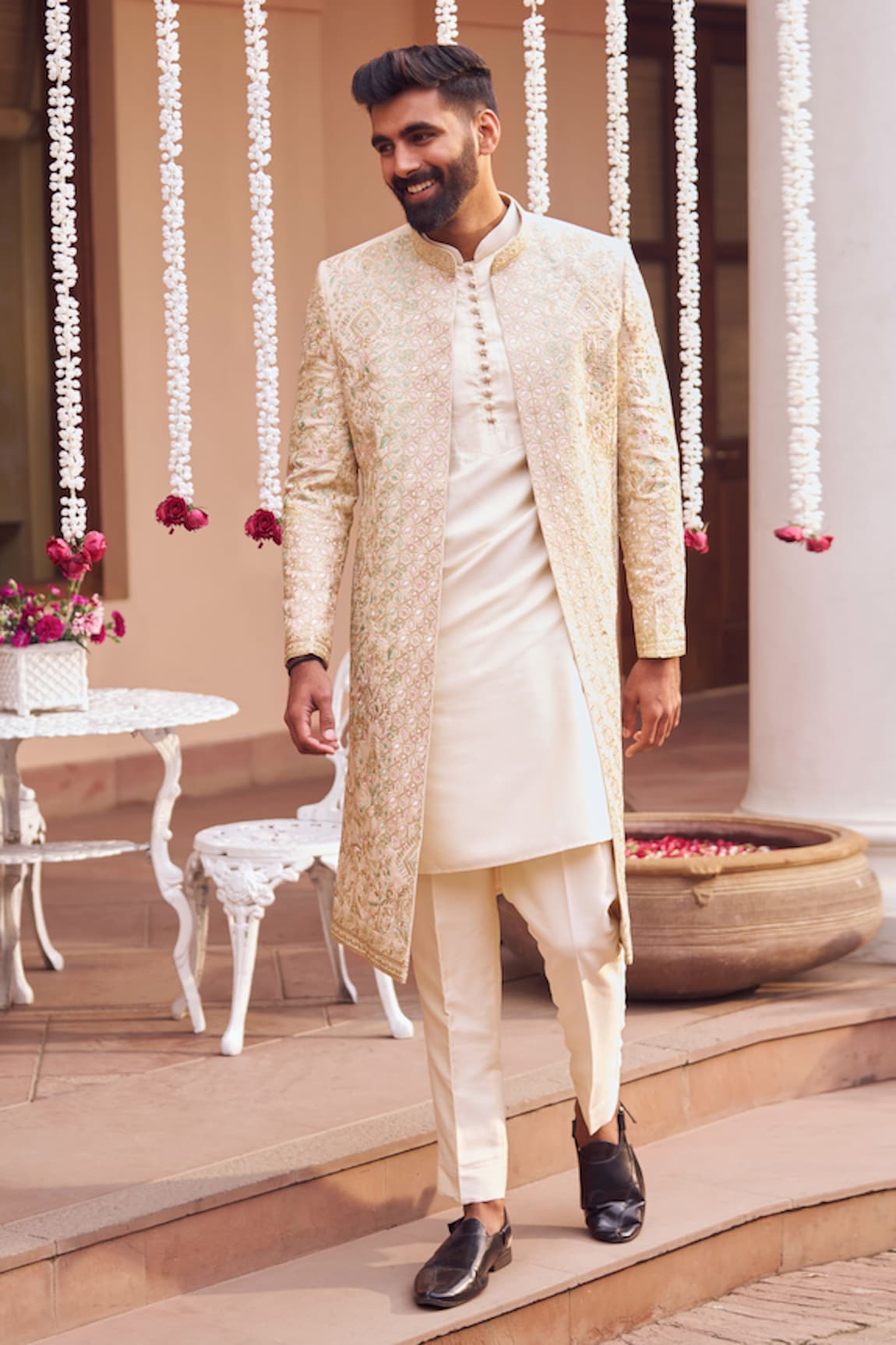 LASHKARAA Zari Embroidered Sherwani With Kurta Set