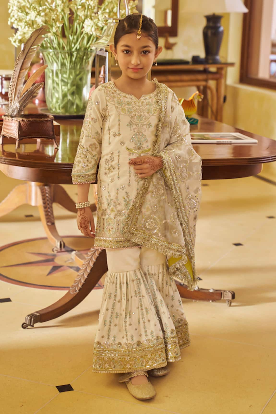 LASHKARAA Sequin Embroidered Kurta Gharara Set