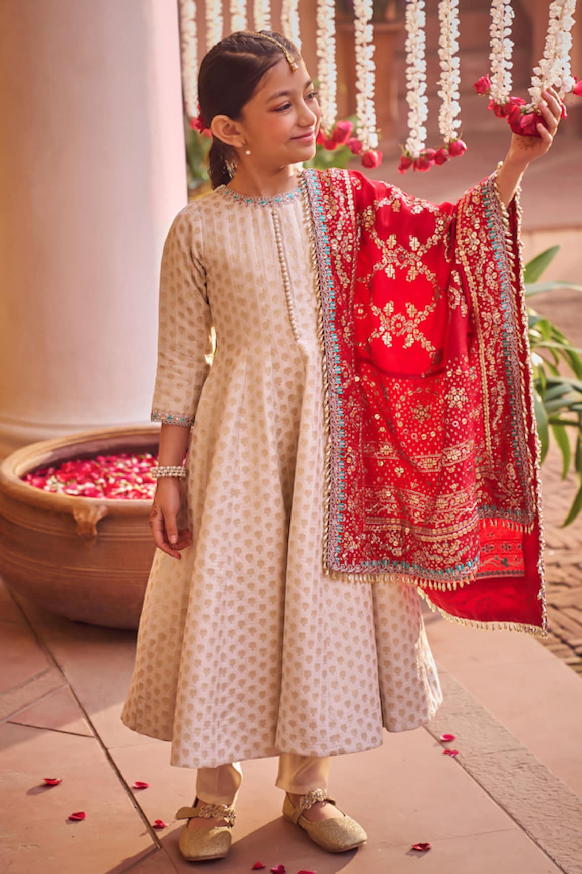 LASHKARAA Floral Woven Anarkali Set