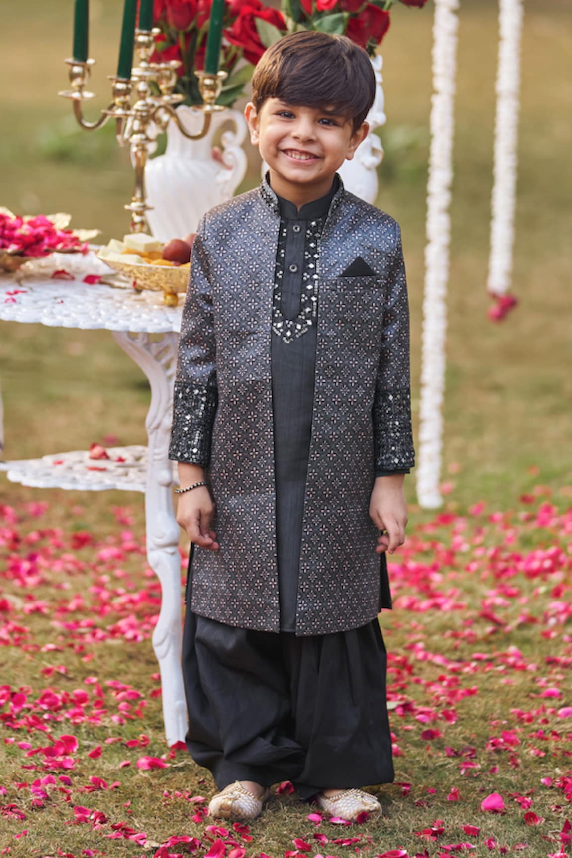 LASHKARAA Floral Print Sherwani & Kurta Set