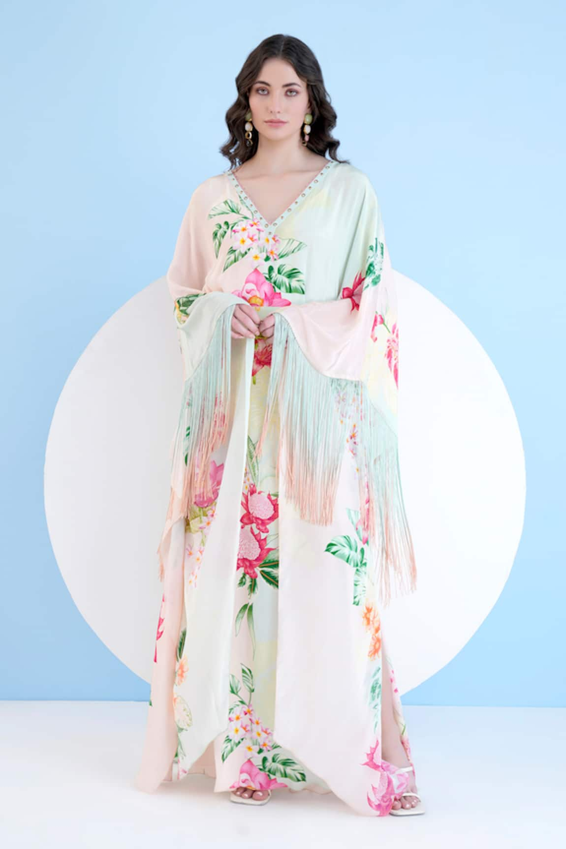 Mandira Wirk Tropical Mist Print Kaftan With Belt