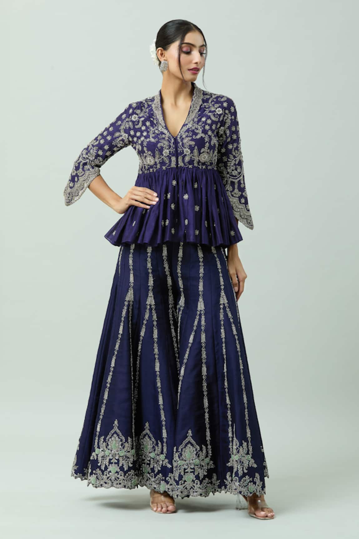 Jayanti Reddy Chanderi Hand Embroidered Sharara 
