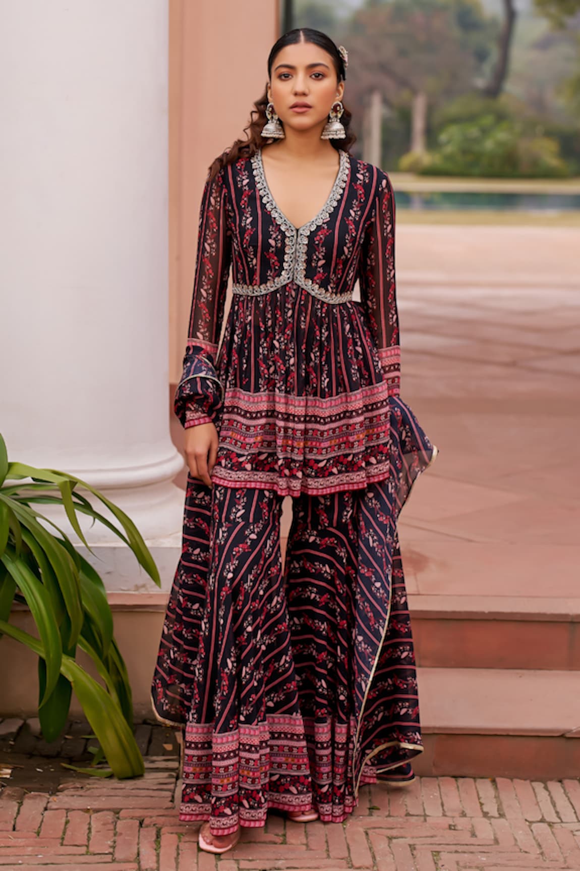 Chhavvi Aggarwal Botanic Print Peplum Kurta Sharara Set