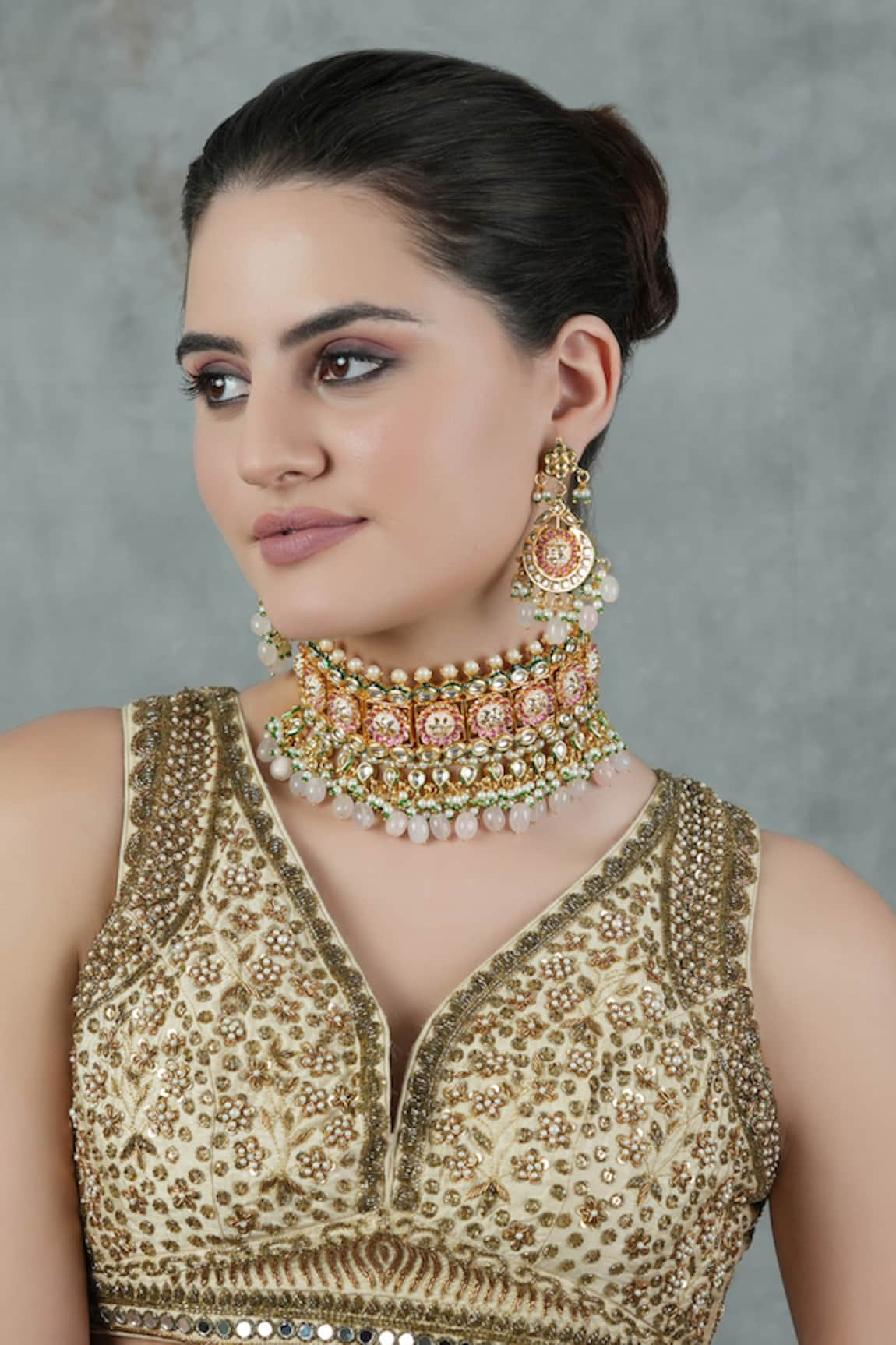 Chhavi's Jewels Pakhi Bloom Kundan & Polki Studded Jewellery Set