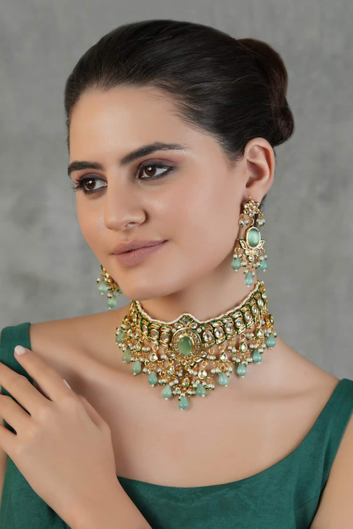 Chhavi's Jewels Dewy Bloom Kundan & Polki Studded Jewellery Set