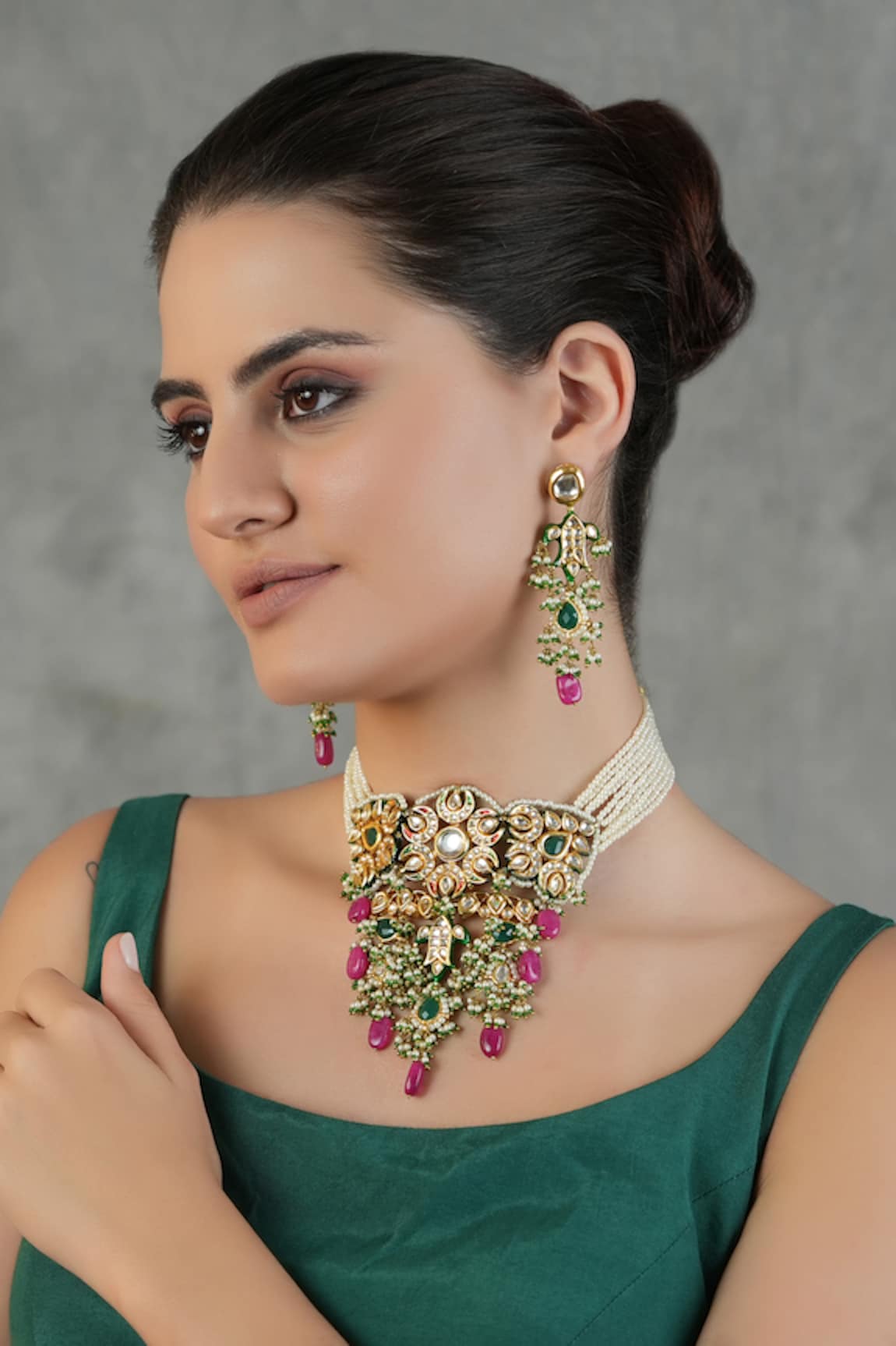 Chhavi's Jewels Amira Fleur Kundan & Polki Studded Jewellery Set