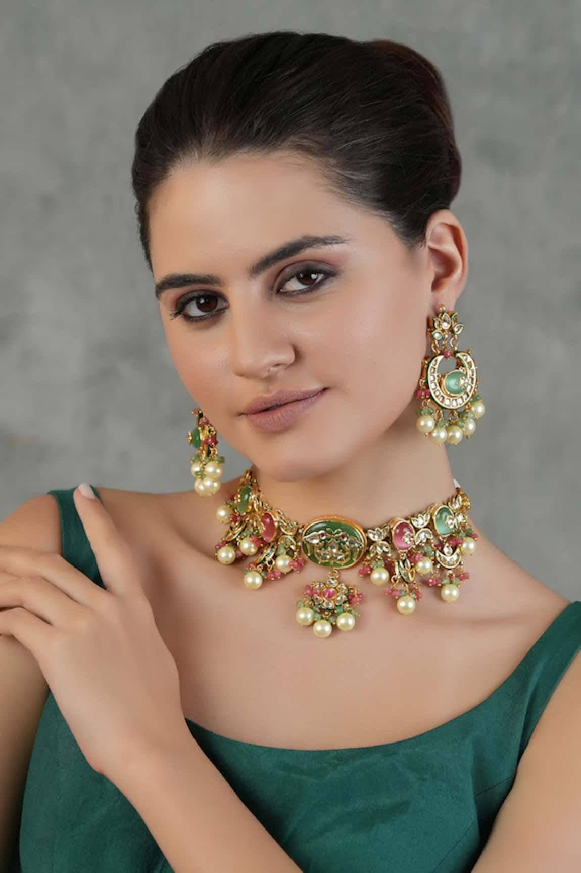 Chhavi's Jewels Celinda Bloom Kundan & Polki Studded Jewellery Set