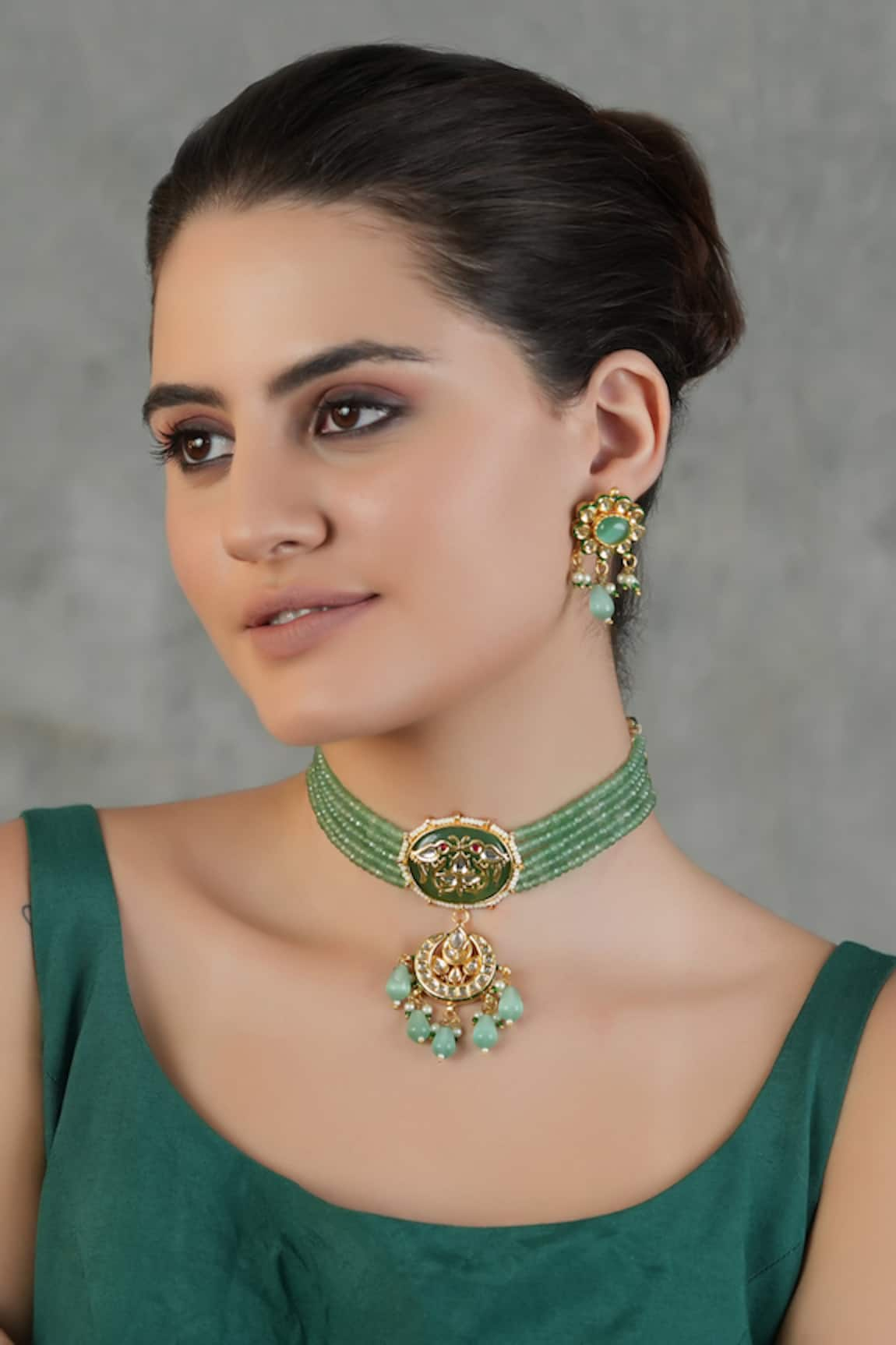 Chhavi's Jewels Clover Bloom Kundan & Polki Studded Jewellery Set