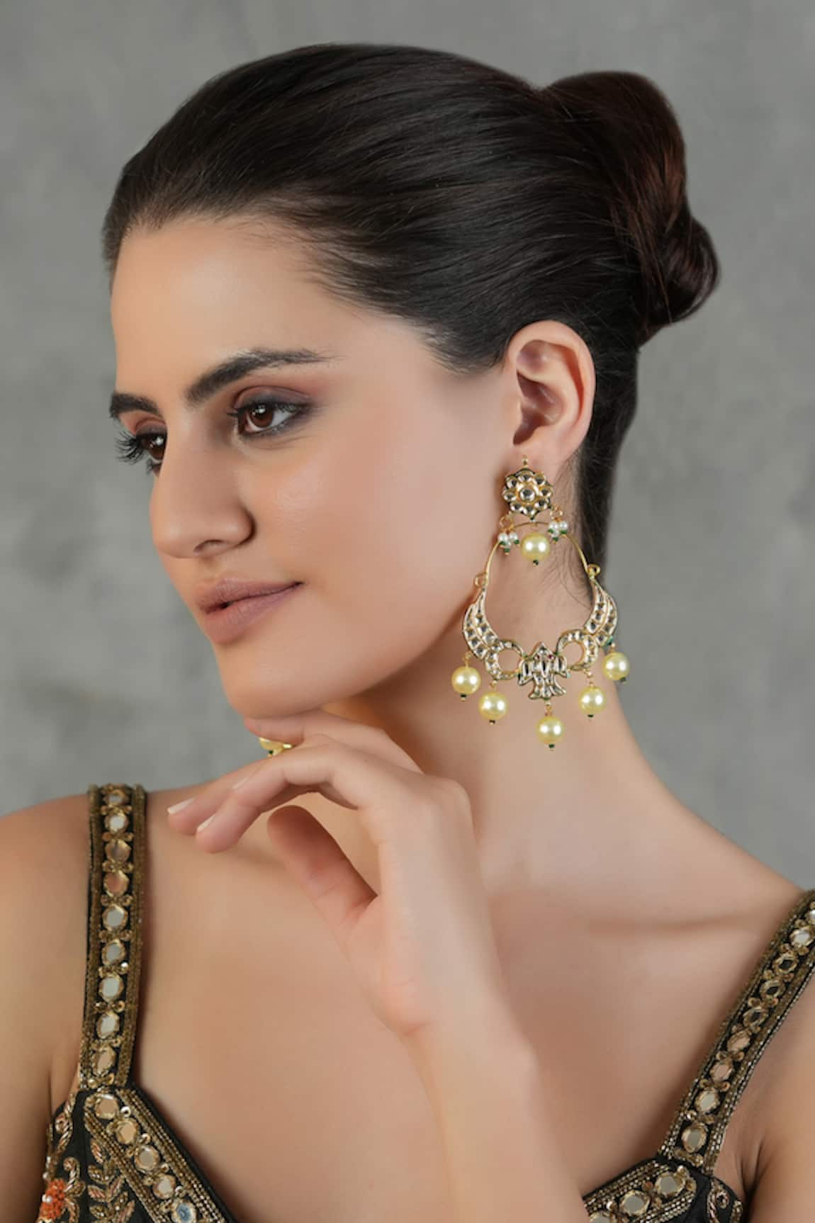 Chhavi's Jewels Floral Kundan Polki Studded Danglers