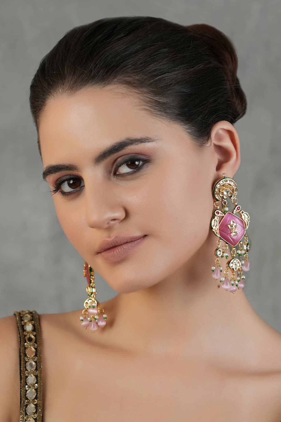 Chhavi's Jewels Florid Kundan Polki Studded Danglers