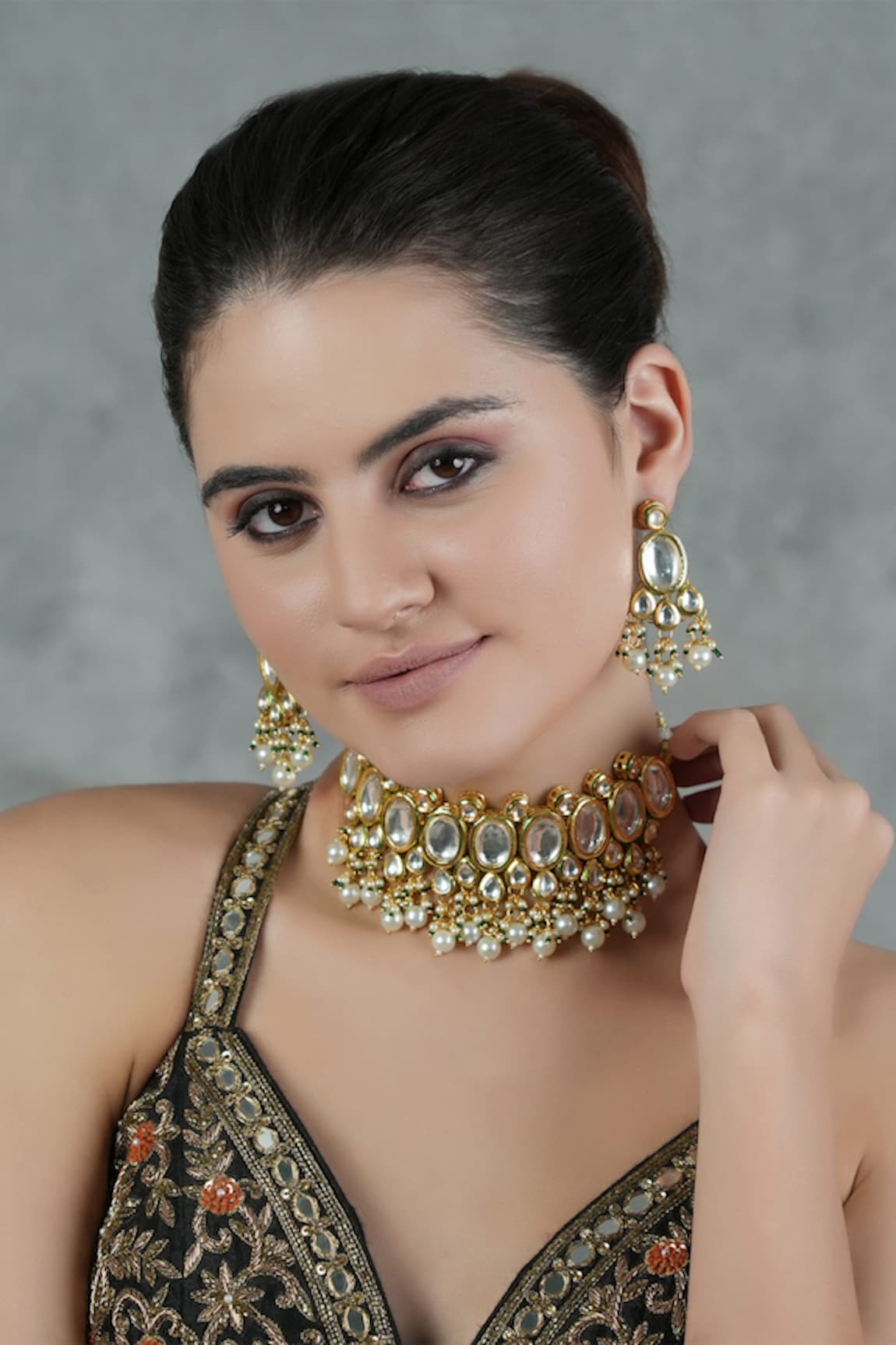 Chhavi's Jewels Globule Kundan & Polki Studded Jewellery Set