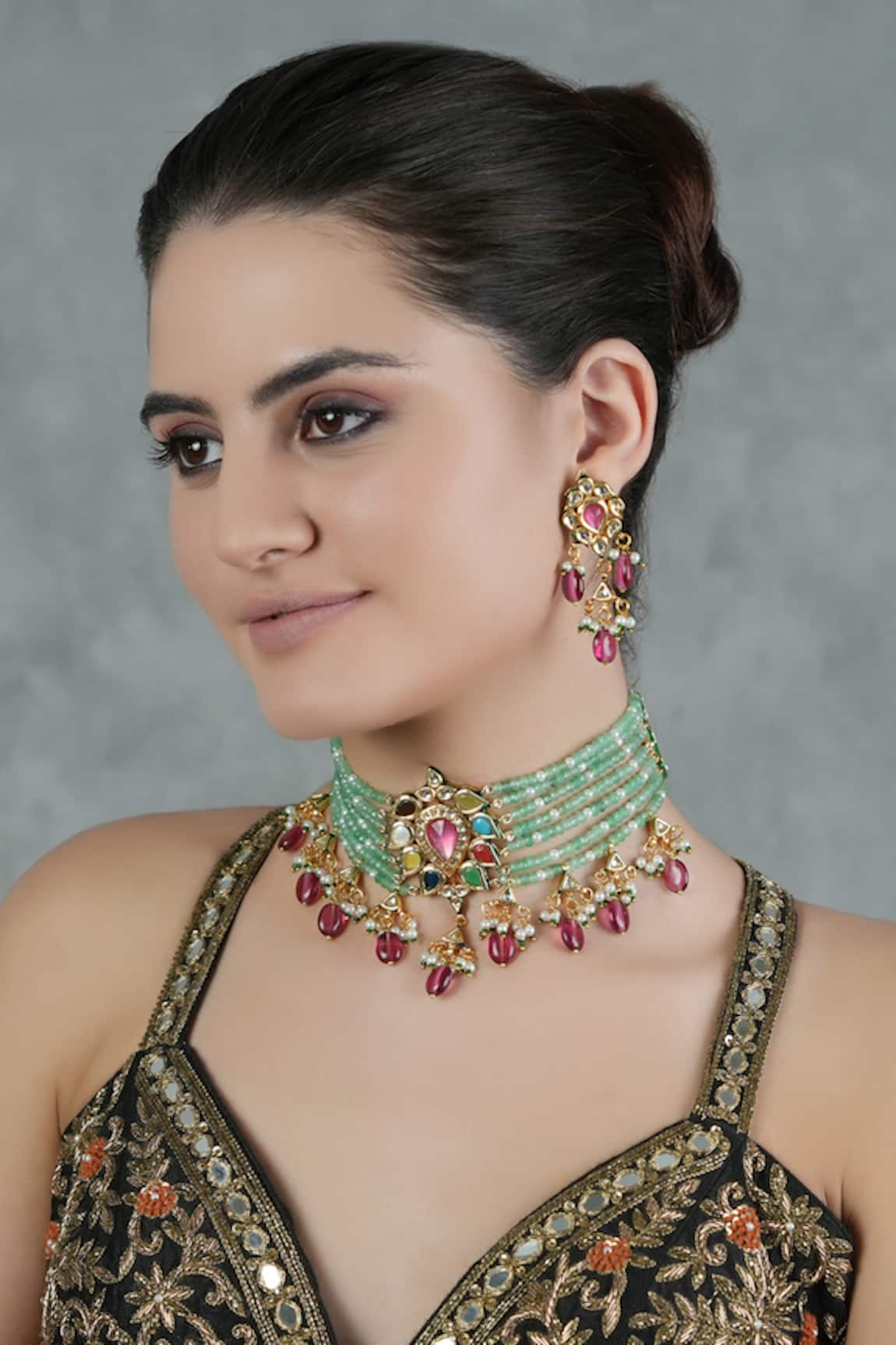 Chhavi's Jewels Ornate Bloom Kundan & Polki Embellished Jewellery Set