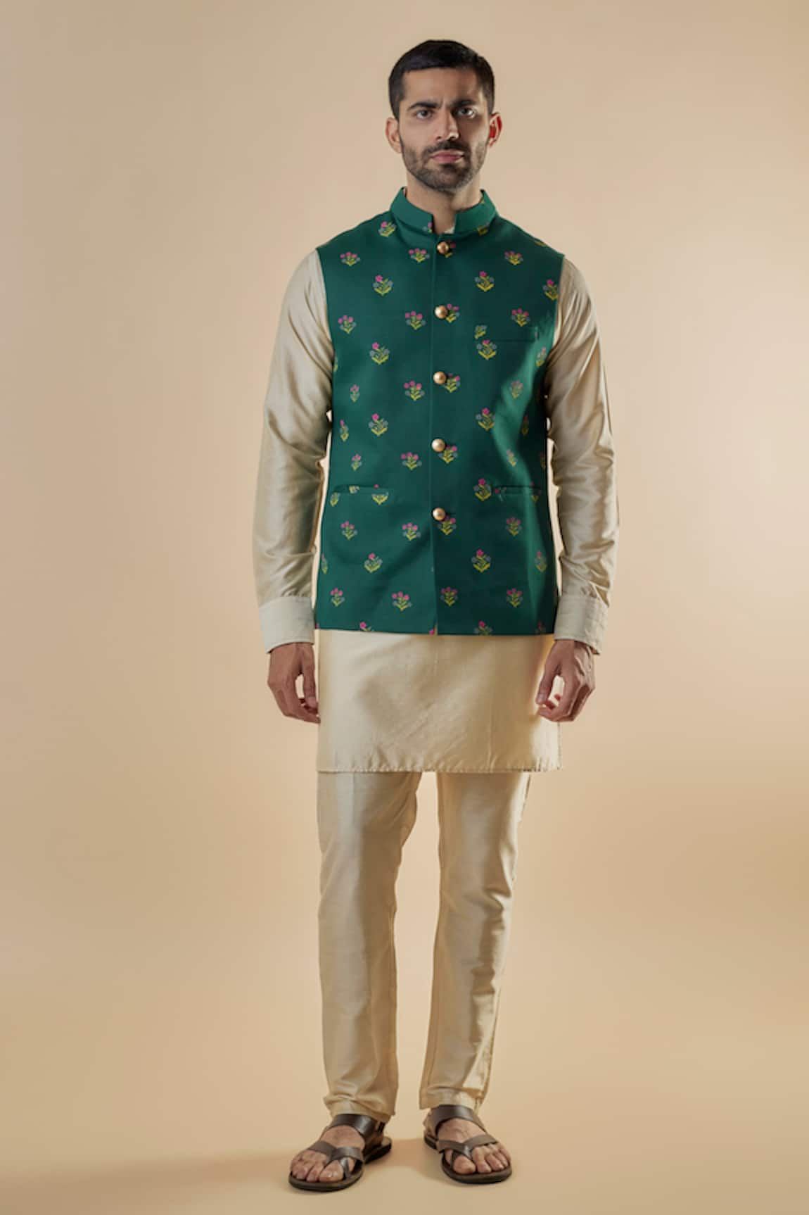 Spring Break Floral Print Bundi Jacket & Kurta Set