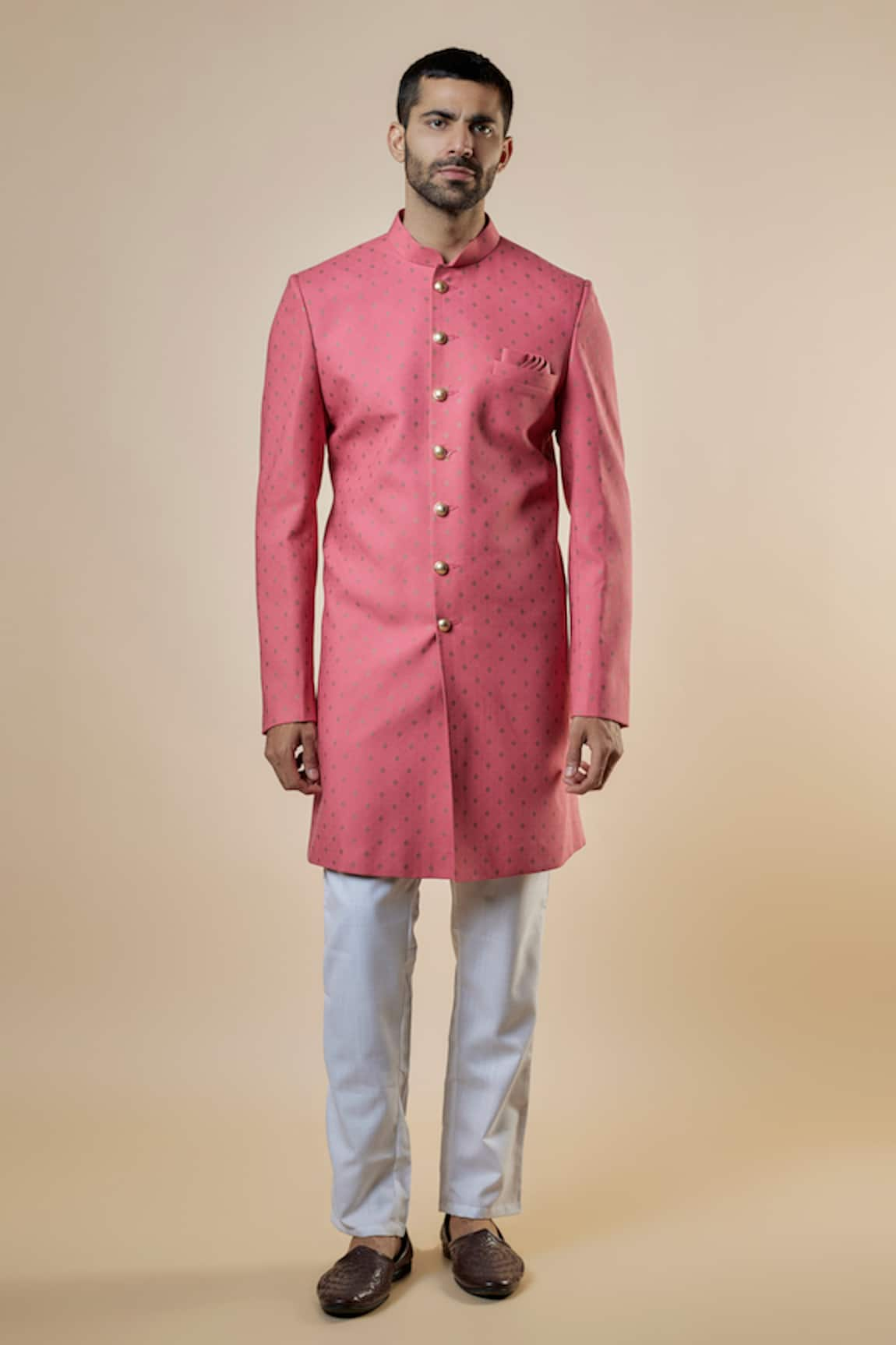 Spring Break Foil Print Sherwani & Pant Set