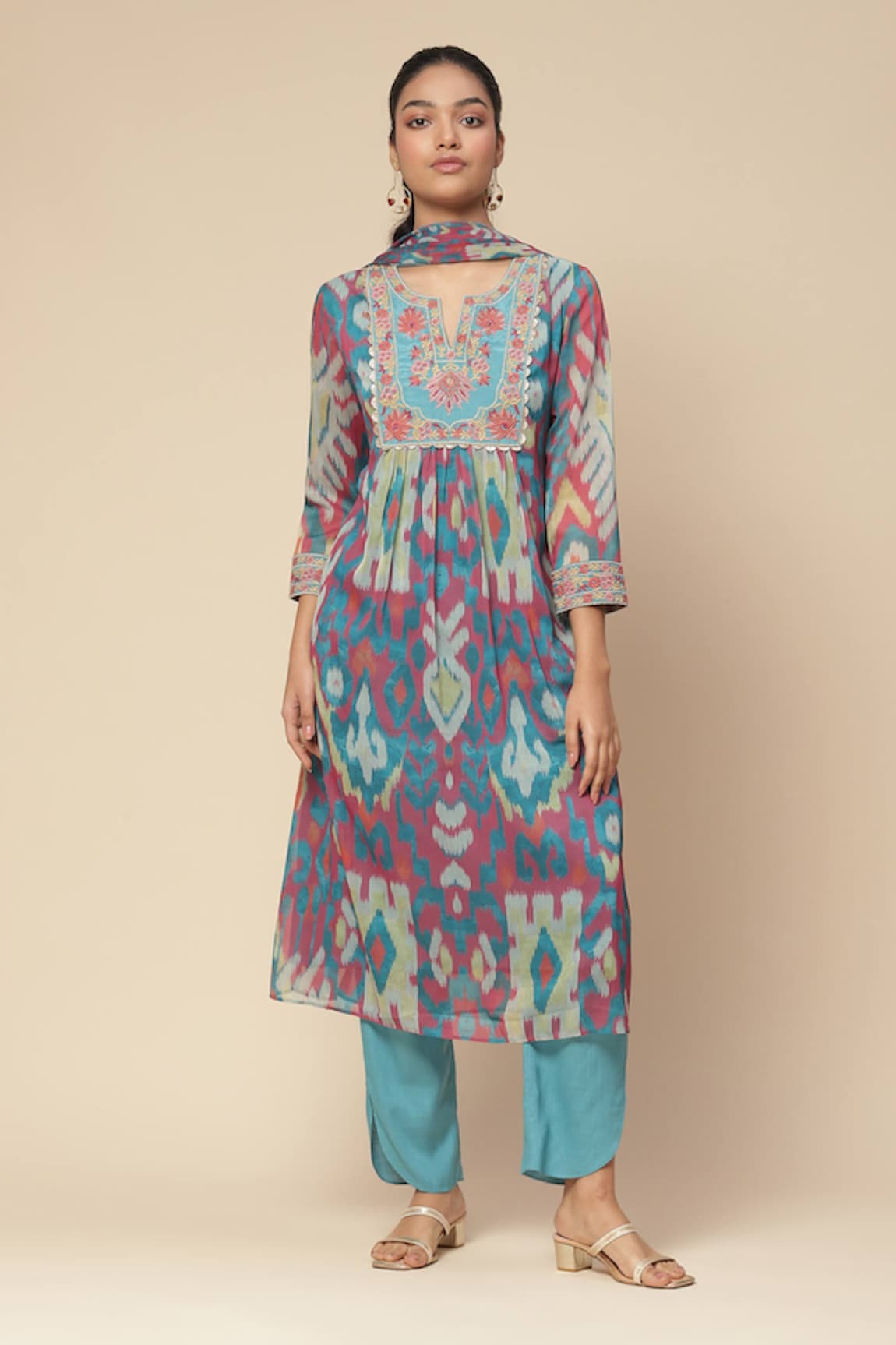 Aarke Ritu Kumar Parker Abstract Print Gathered Kurta Pant Set