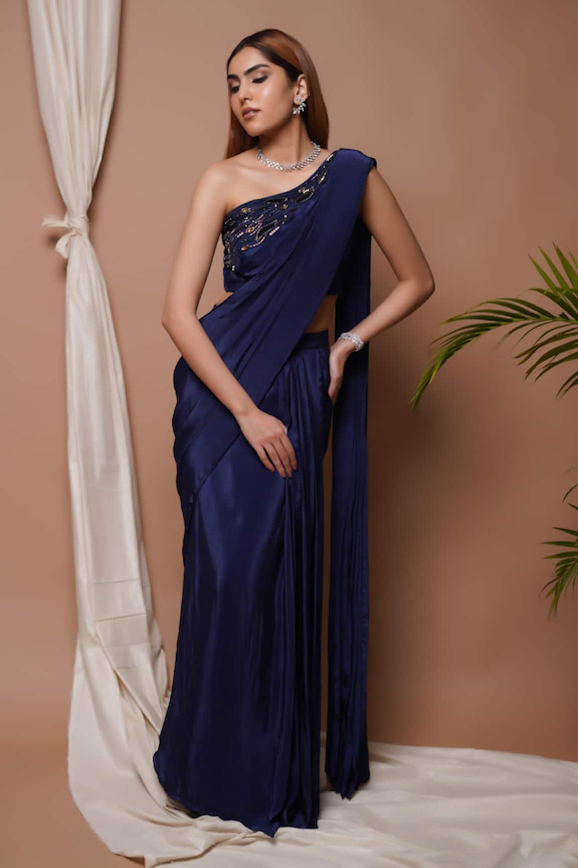 Ahi Clothing Solid Pre-Draped Saree With Blouse