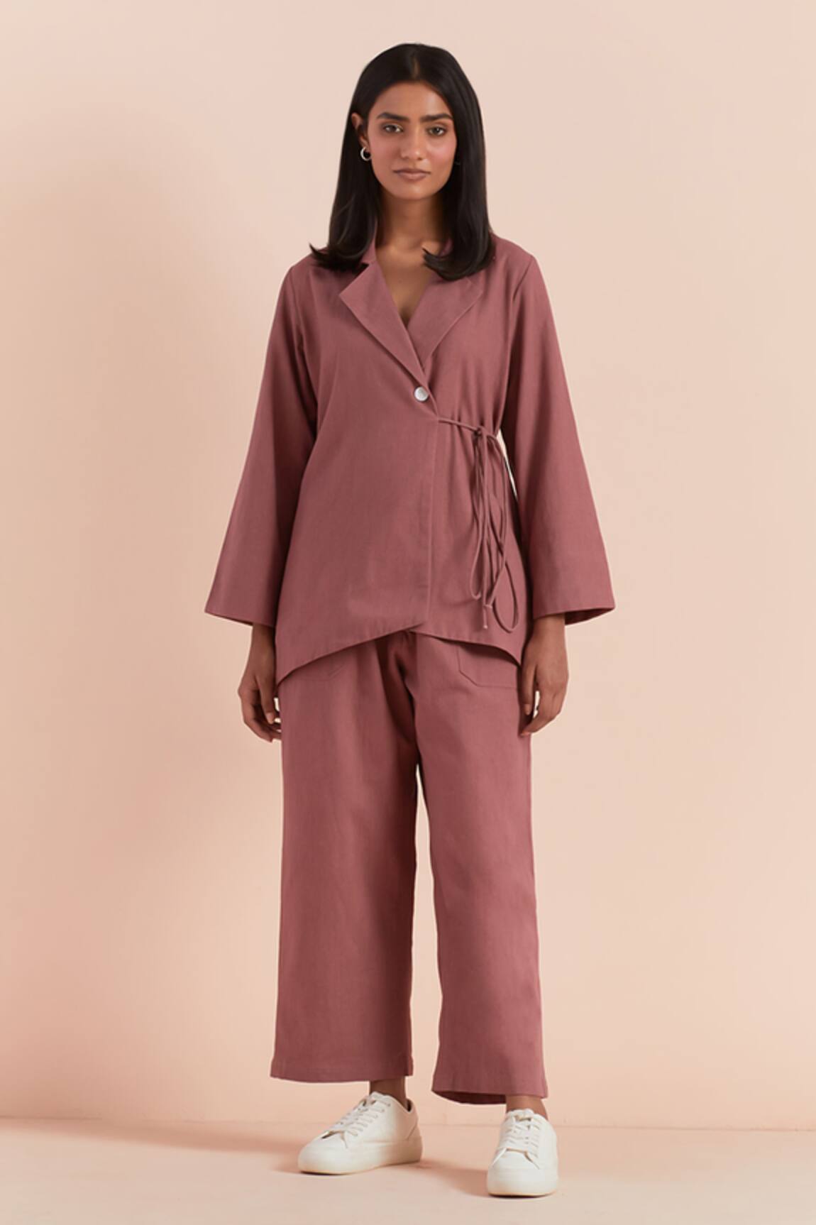 Priya Chaudhary Plain Wrap Top With Pant