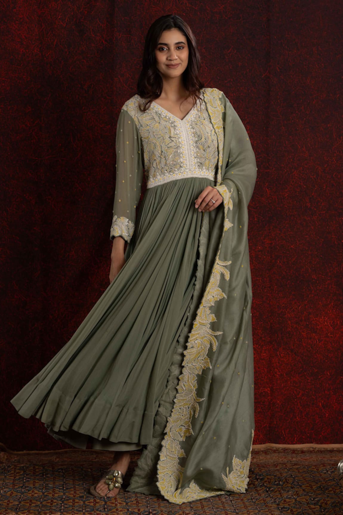 Shikha and Srishti Design Beads Embroidered Anarkali With Dupatta