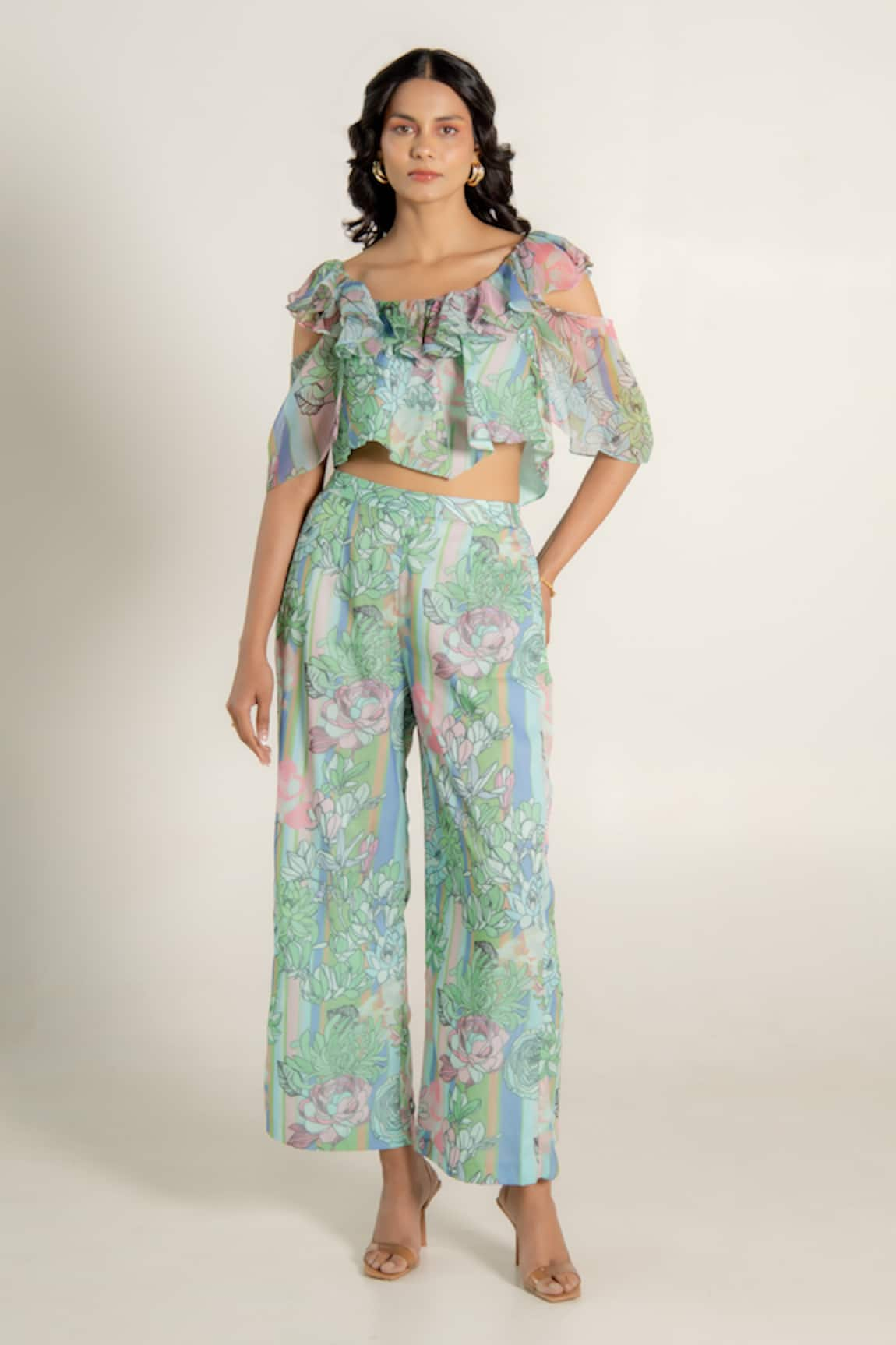 AROOP SHOP INDIA Adira Printed Ruffe Top & Pant Co-ord Set