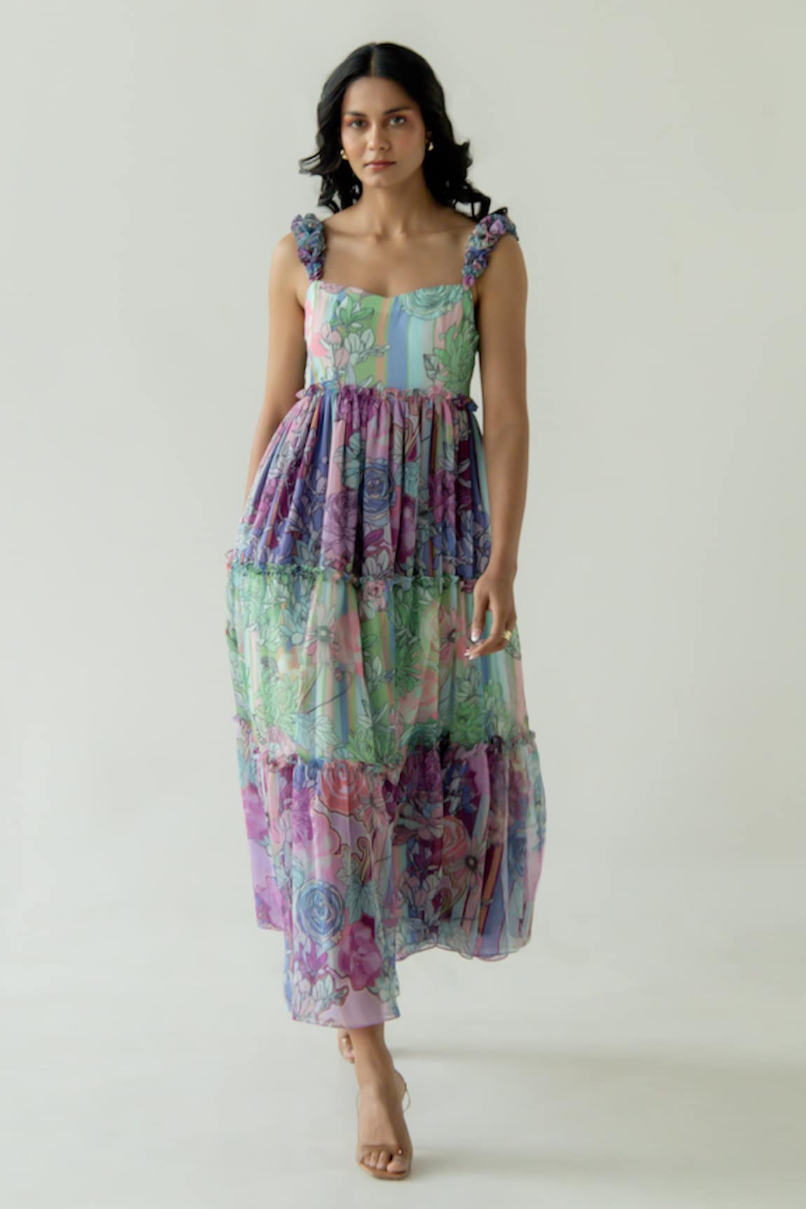 AROOP SHOP INDIA Cassie Fern & Fay Print Tiered Dress