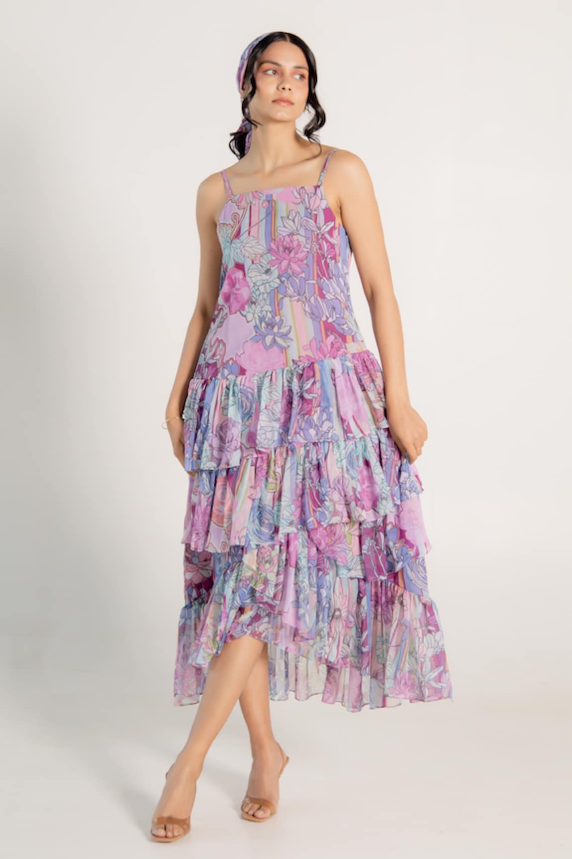 AROOP SHOP INDIA Lisa Fay Floral Print Frilled Dress