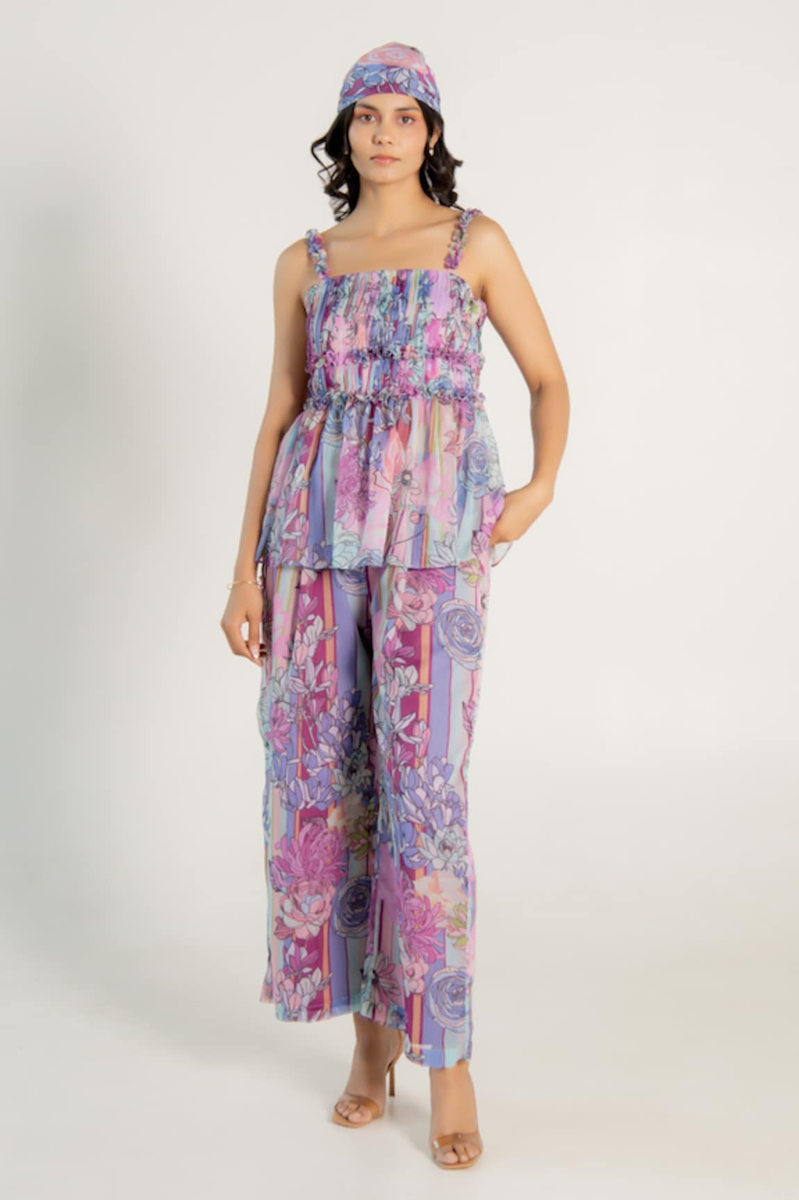 AROOP SHOP INDIA Pasha Pleated Fay Print Top & Pant Co-ord Set