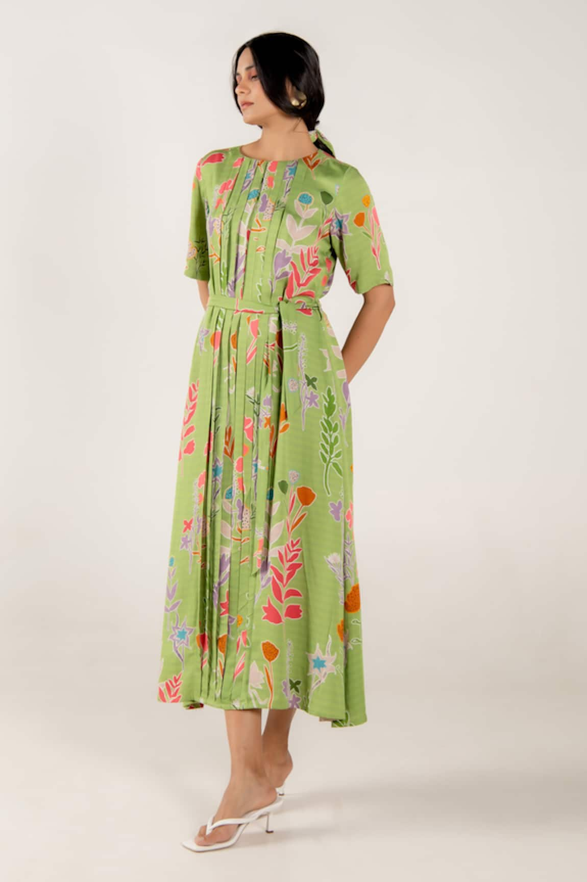 AROOP SHOP INDIA Moana Pleated Rene Floral Print Dress