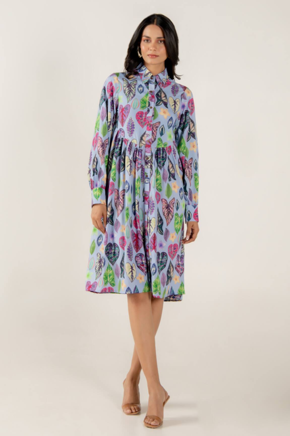 AROOP SHOP INDIA Bleu Greta Print Shirt Dress