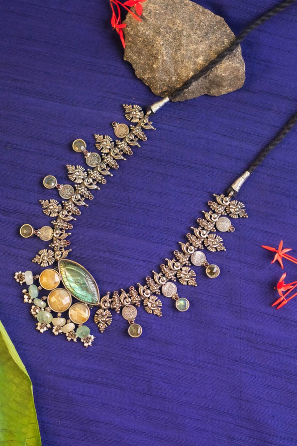 Mero Jewellery Labradorite Embellished Temple Necklace 
