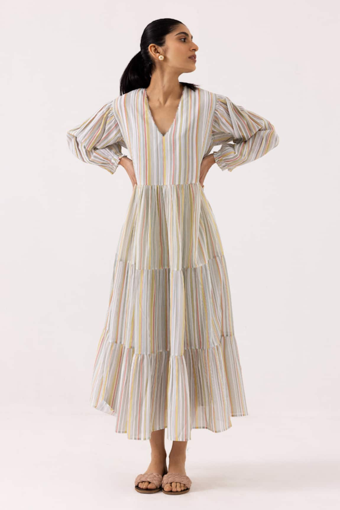 Label Shreya Sharma Stripe Print Midi Dress